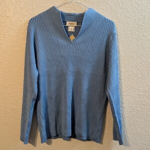 NWT Talbots V-Neck Light Blue Ribbed Silk Blend Sweater, Size 2XP